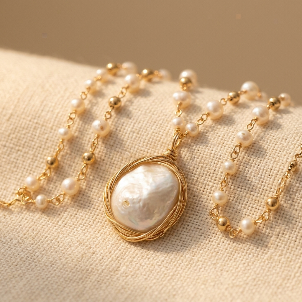 Collier Femme Pendentif Effet Perle