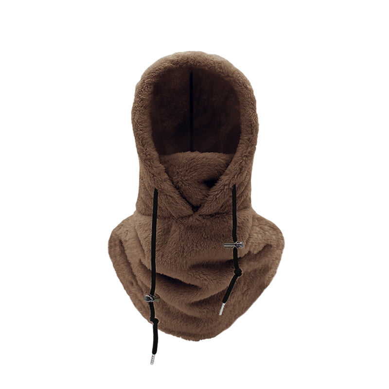 Bonnet cagoule en polaire beige tour de cou