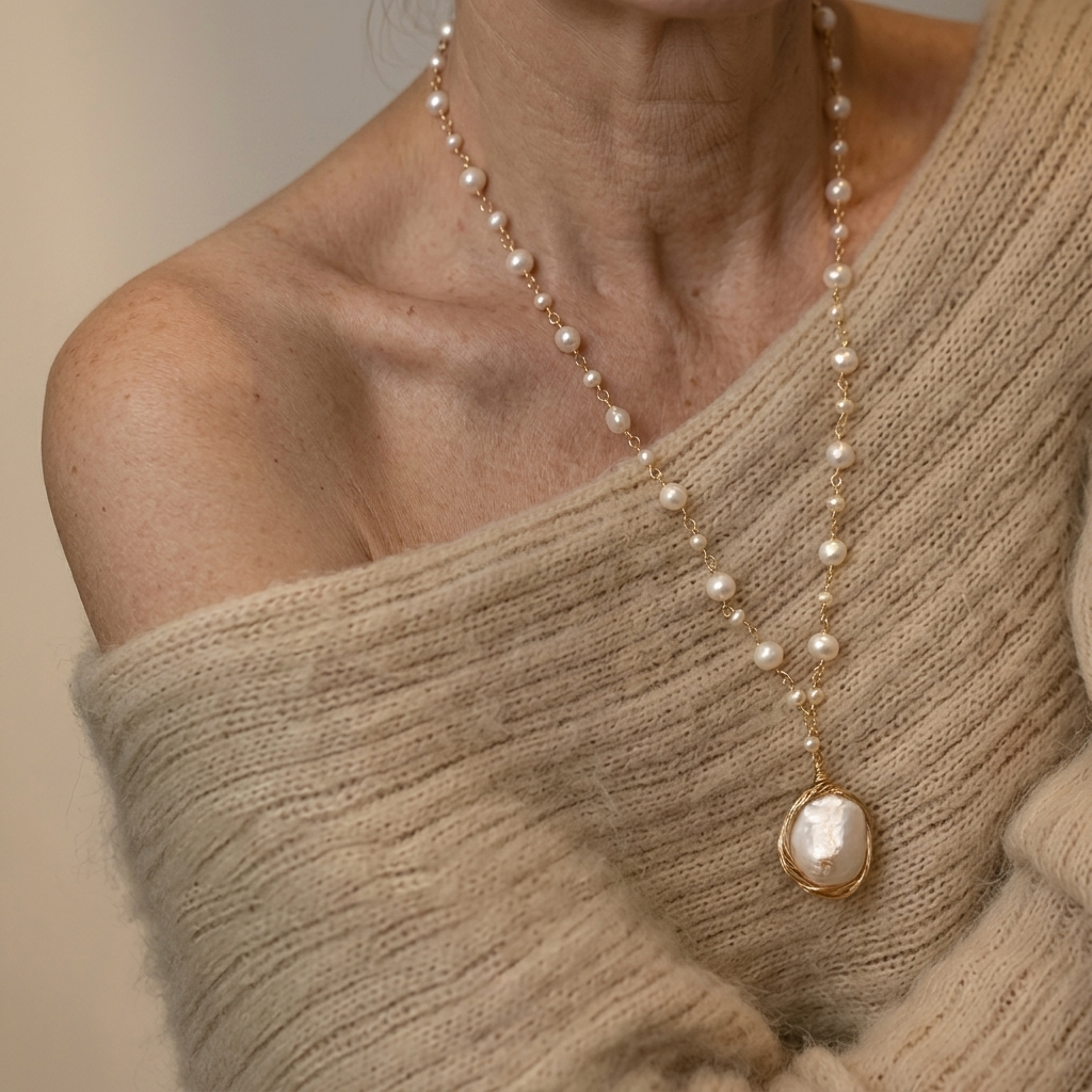 Collier Femme Pendentif Effet Perle