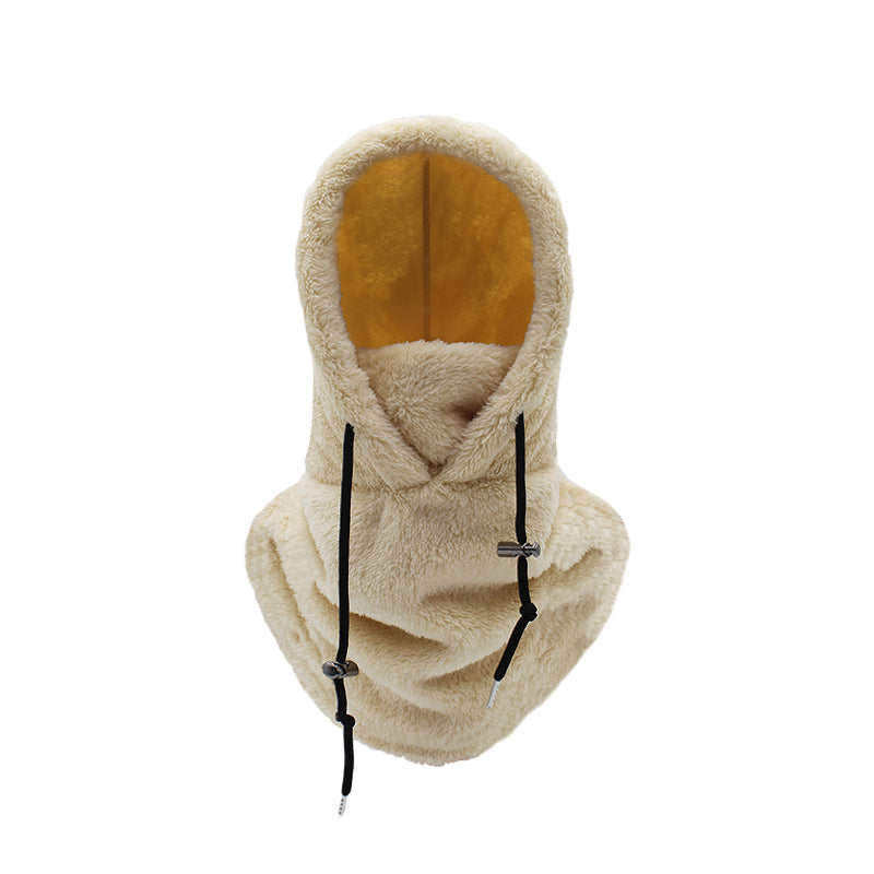 Bonnet cagoule en polaire beige tour de cou