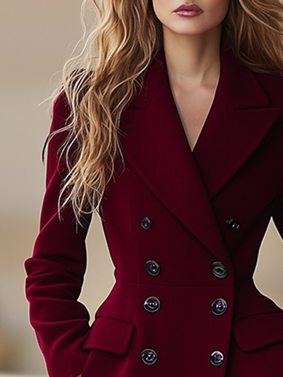 Adeline - Manteau long bordeaux coupe croisée