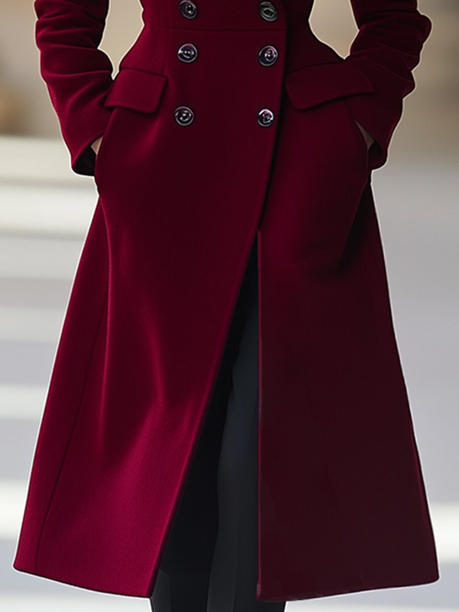 Adeline - Manteau long bordeaux coupe croisée