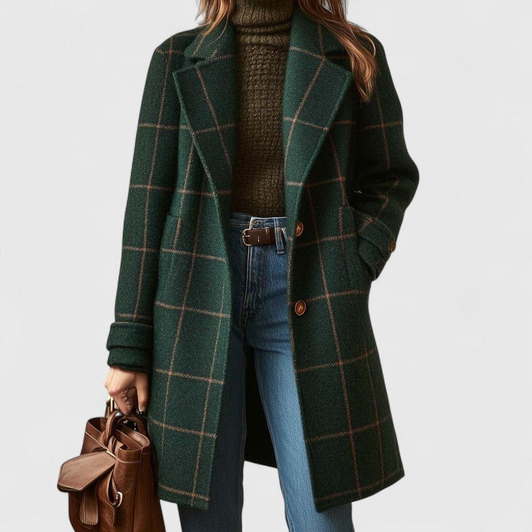 Elivara - Manteau à Carreaux Élégant pour Femme