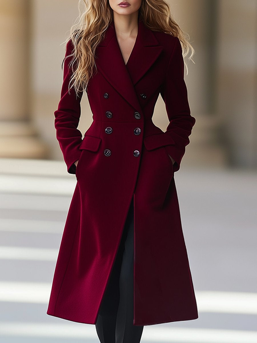 Adeline - Manteau long bordeaux coupe croisée