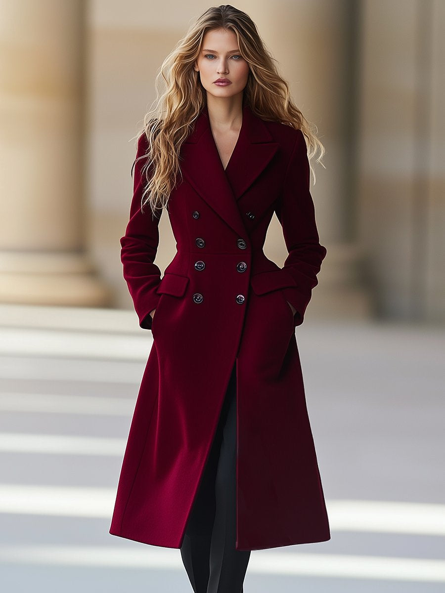 Adeline - Manteau long bordeaux coupe croisée