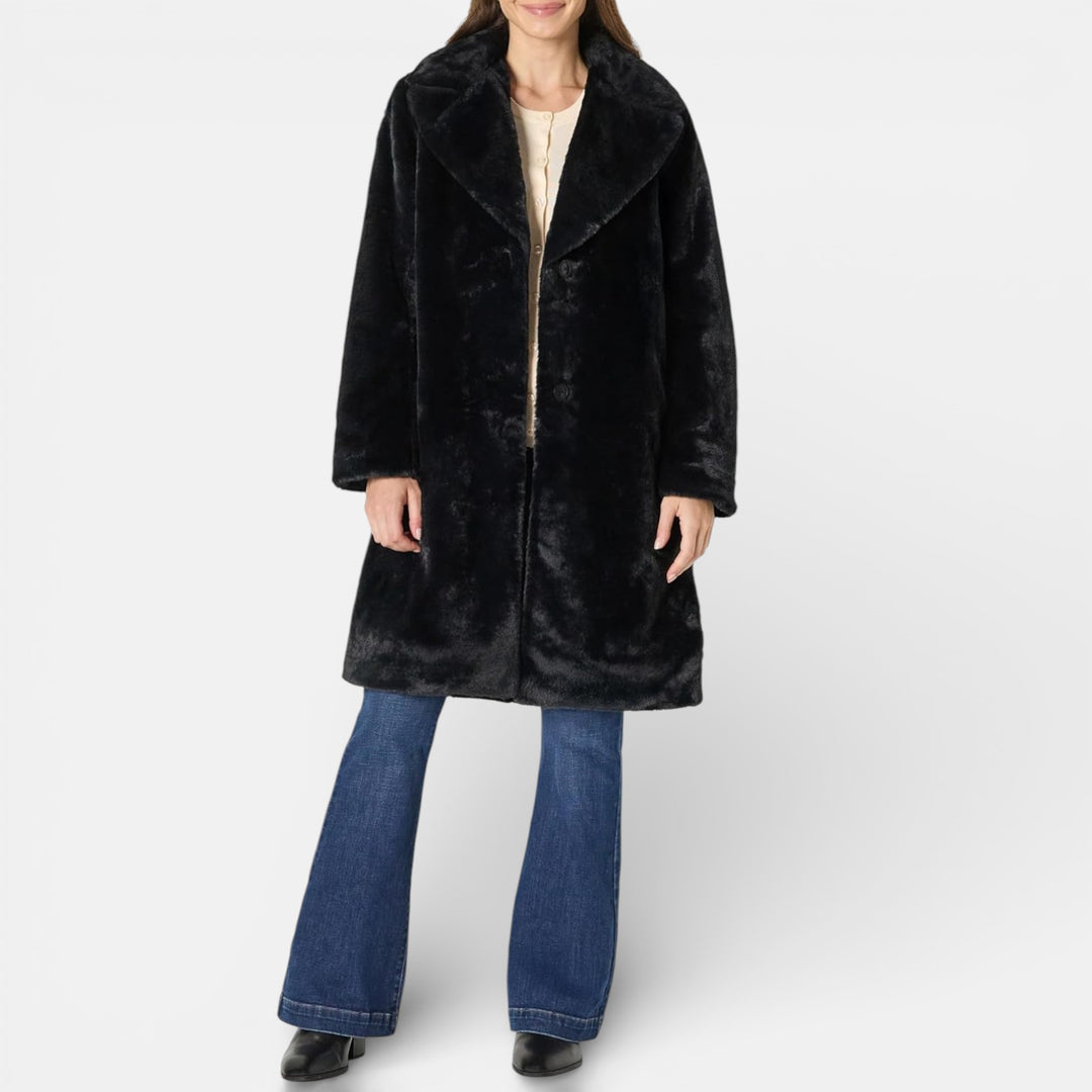 Lennea - Manteau long élégant en fausse fourrure avec col à revers