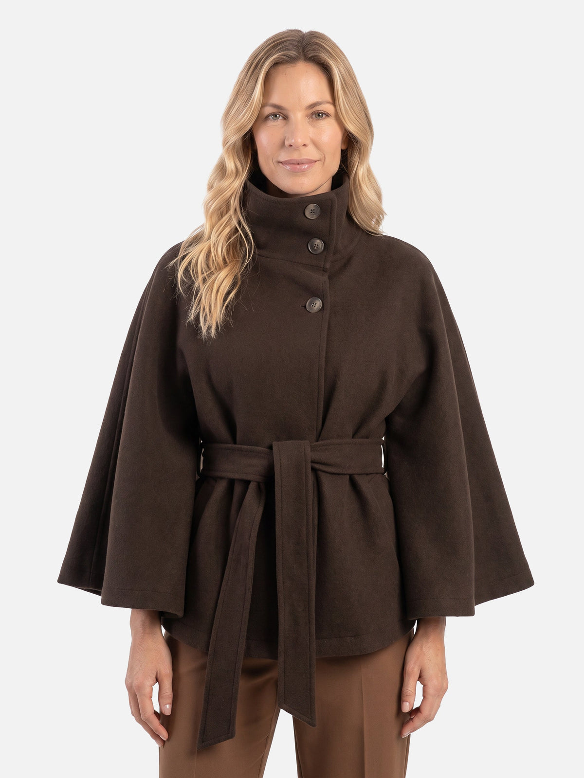 Manteau cape à col montant et ceinture pour femmes