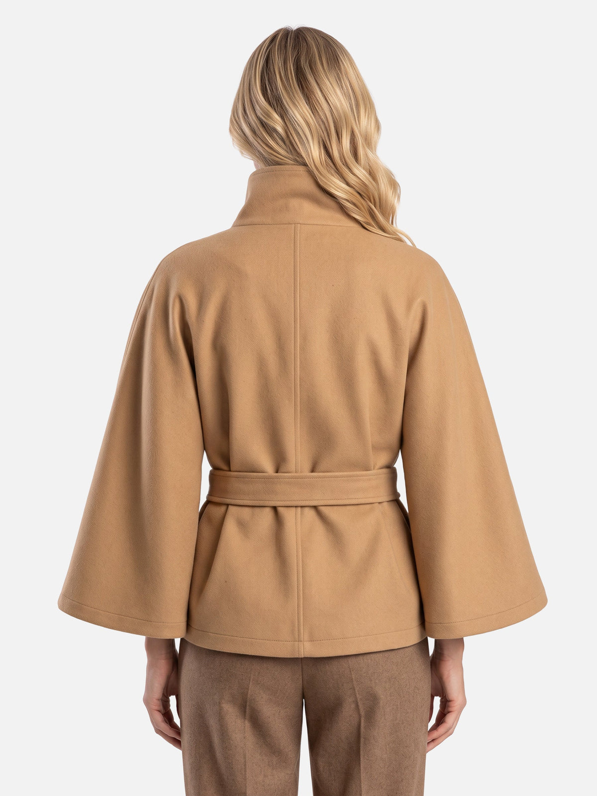 Manteau cape à col montant et ceinture pour femmes