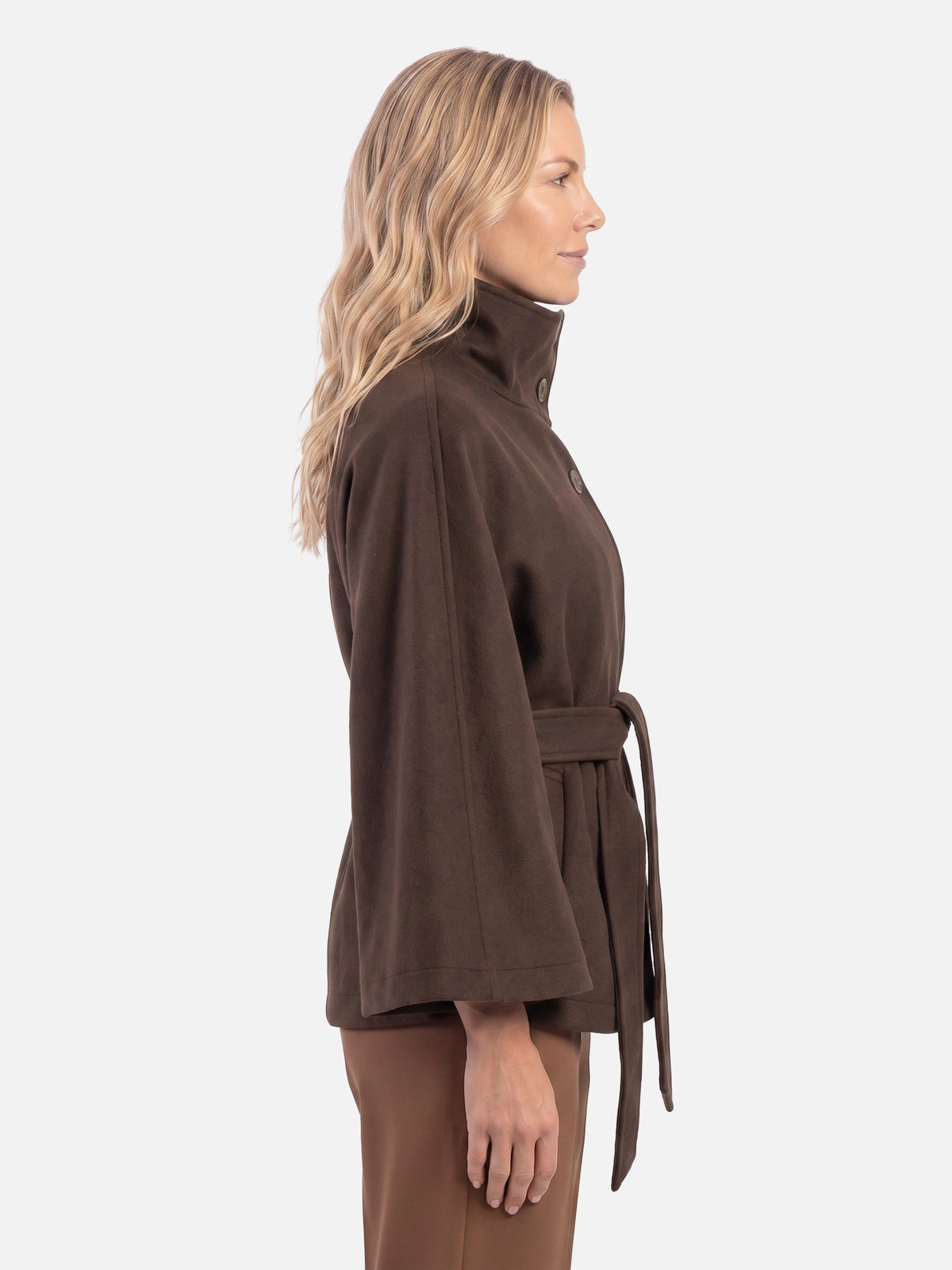 Manteau cape à col montant et ceinture pour femmes