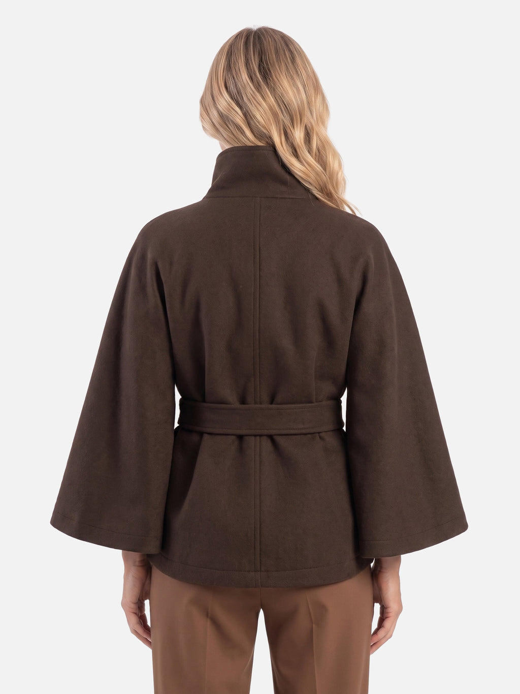 Manteau cape à col montant et ceinture pour femmes