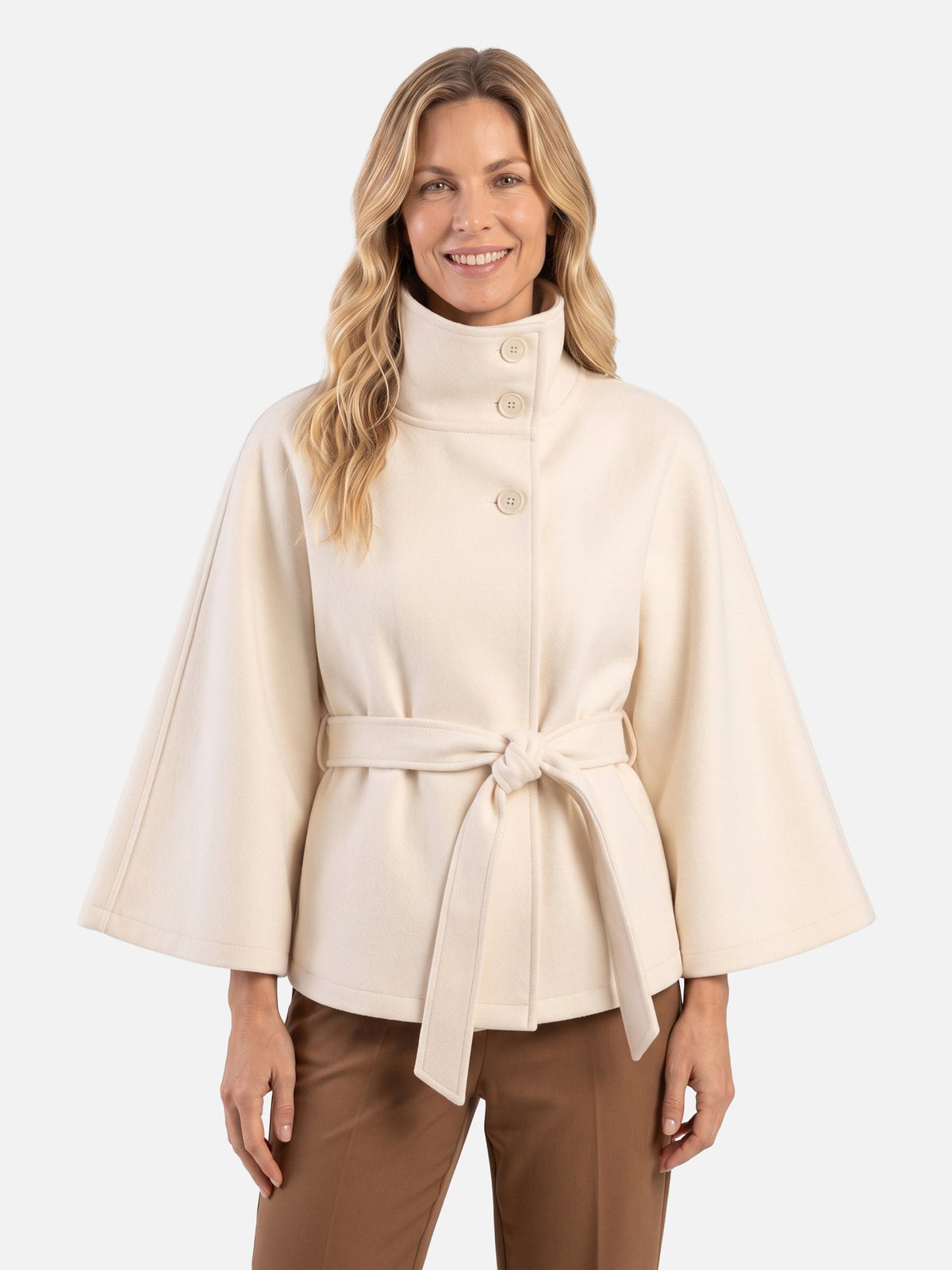 Manteau cape à col montant et ceinture pour femmes