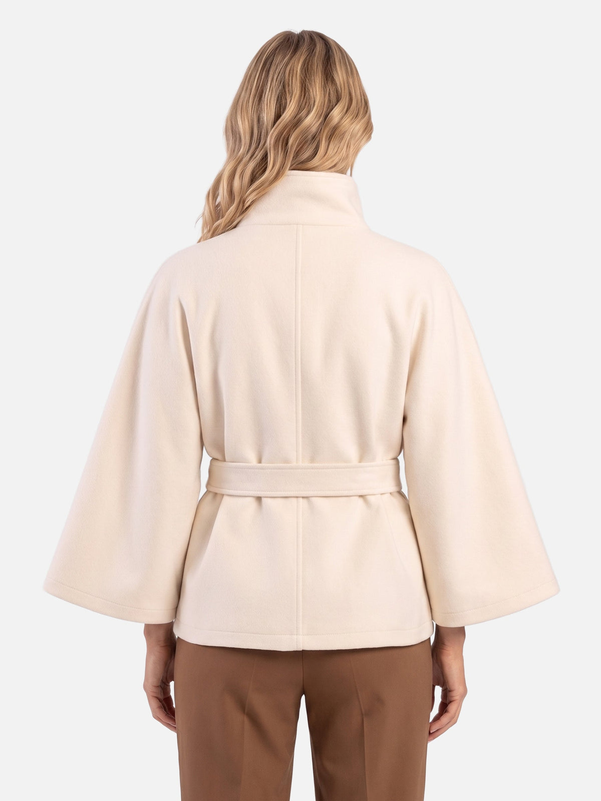 Manteau cape à col montant et ceinture pour femmes