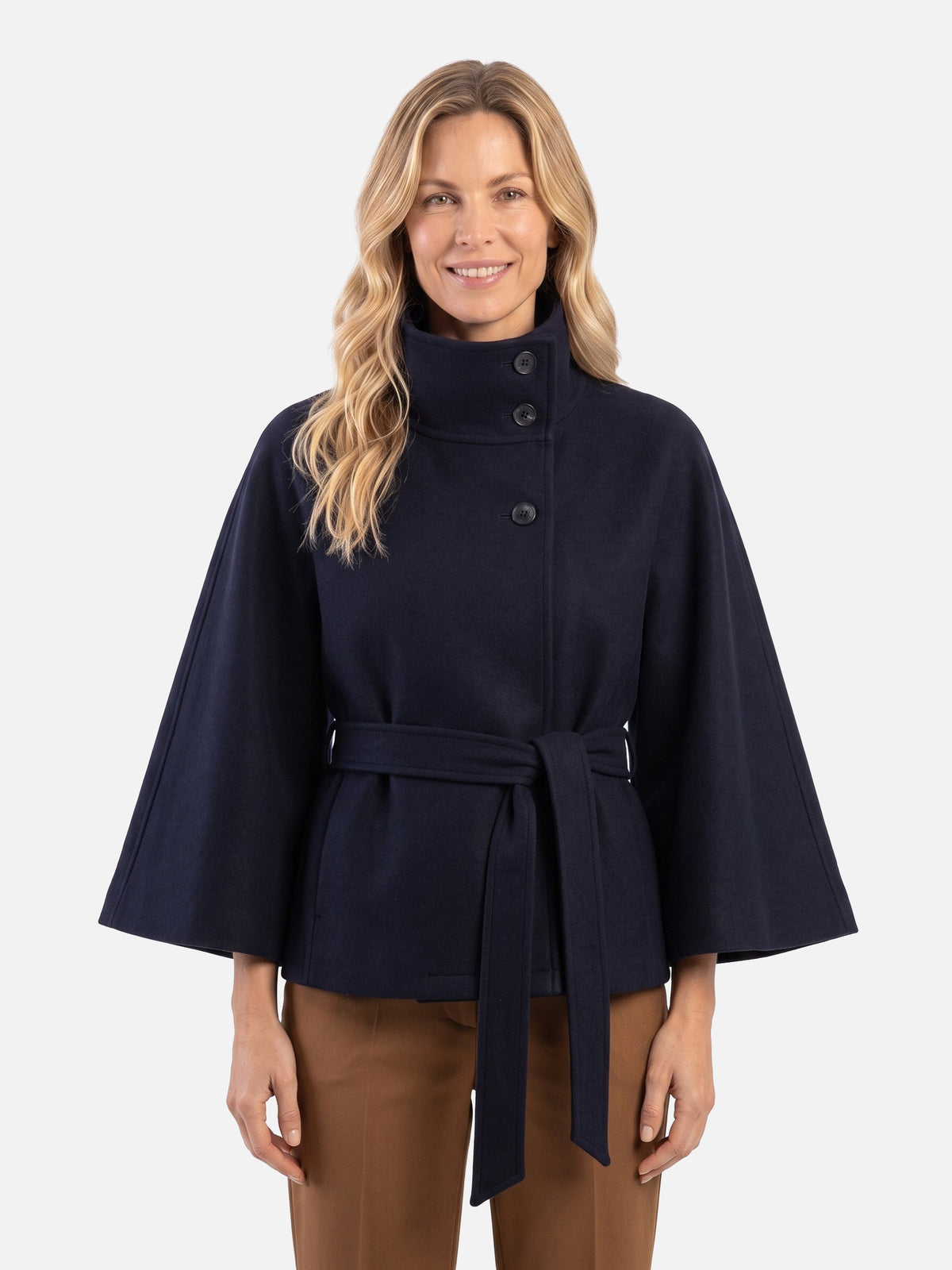 Manteau cape à col montant et ceinture pour femmes