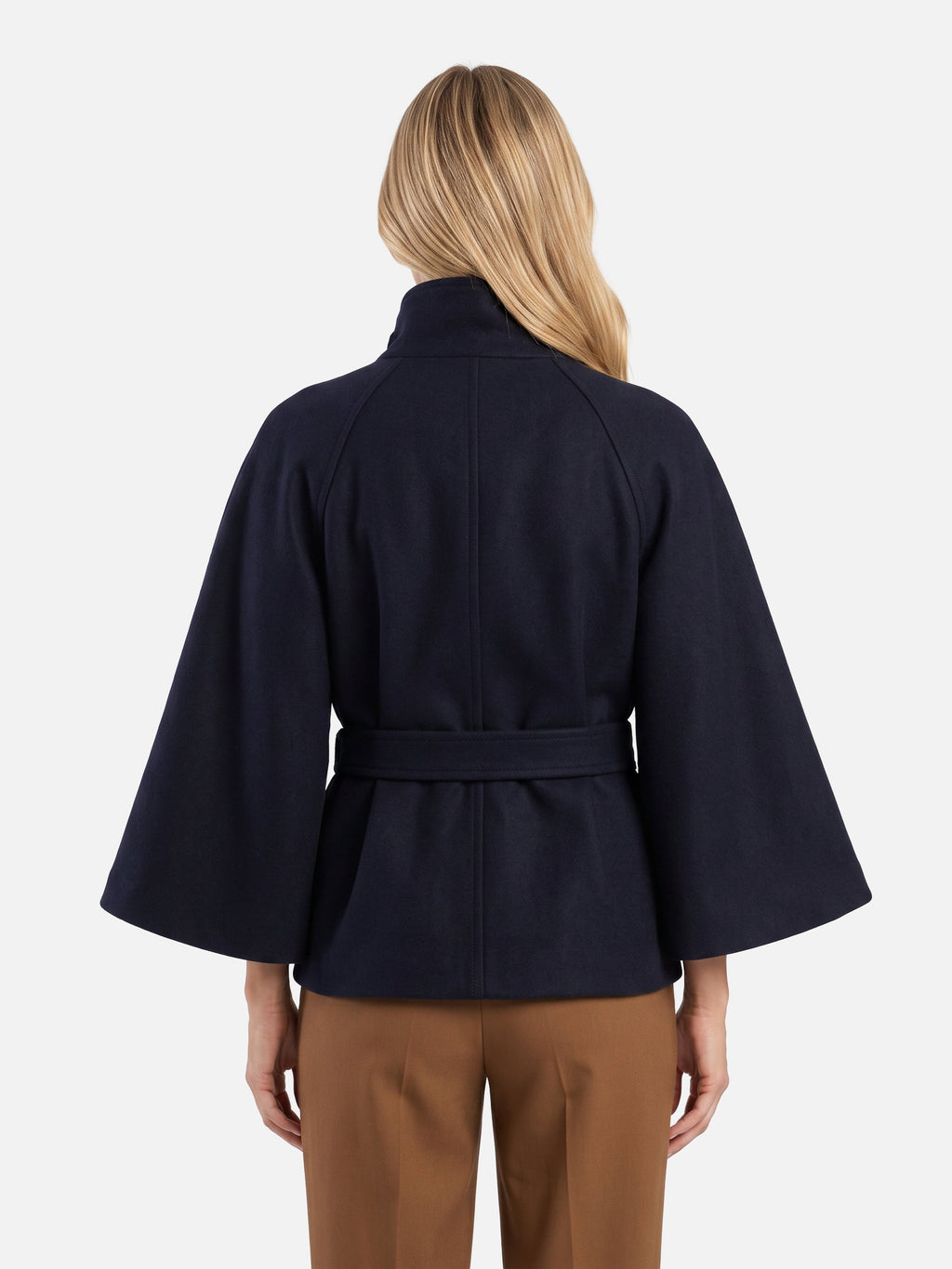 Manteau cape à col montant et ceinture pour femmes