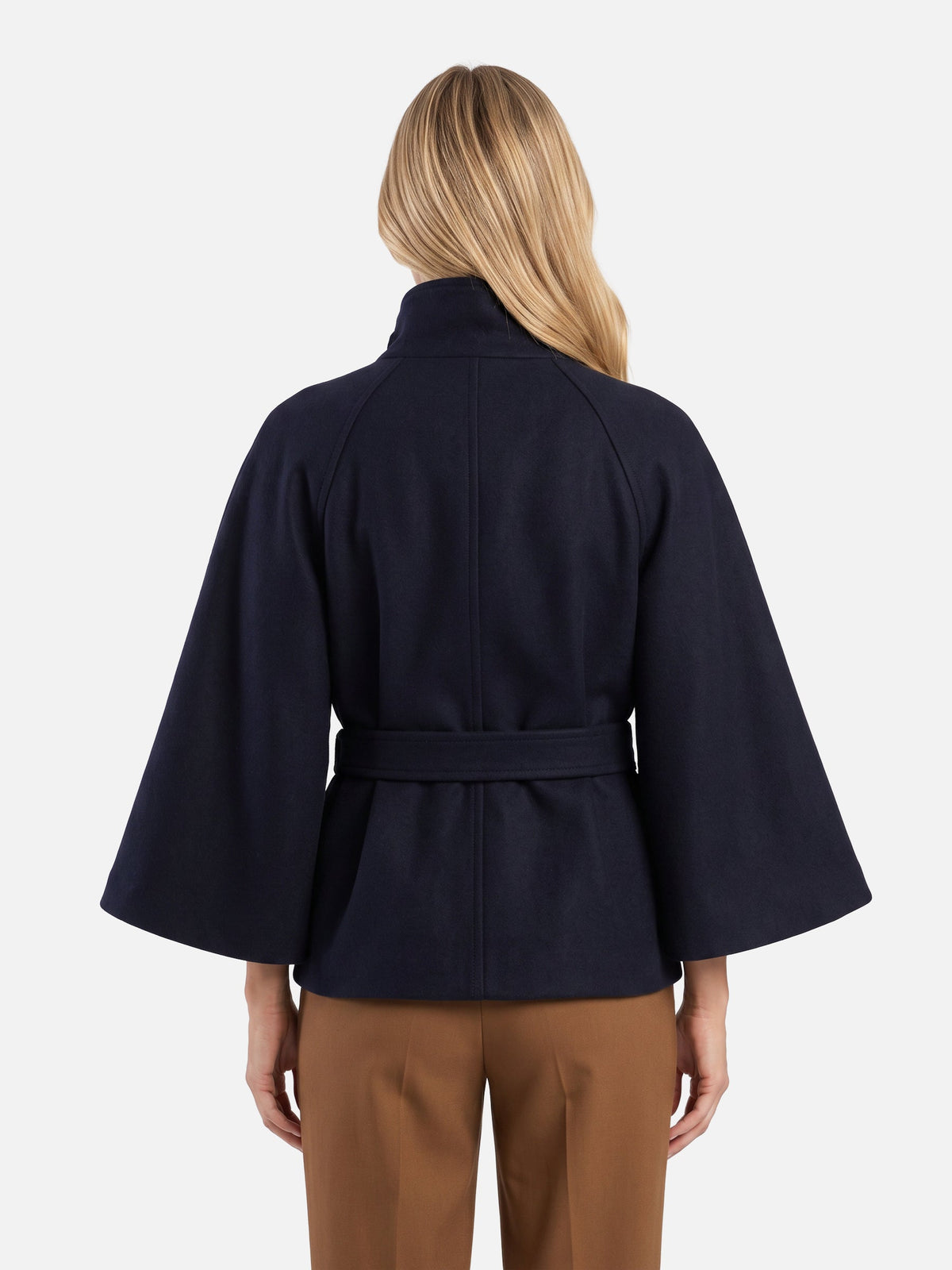 Manteau cape à col montant et ceinture pour femmes