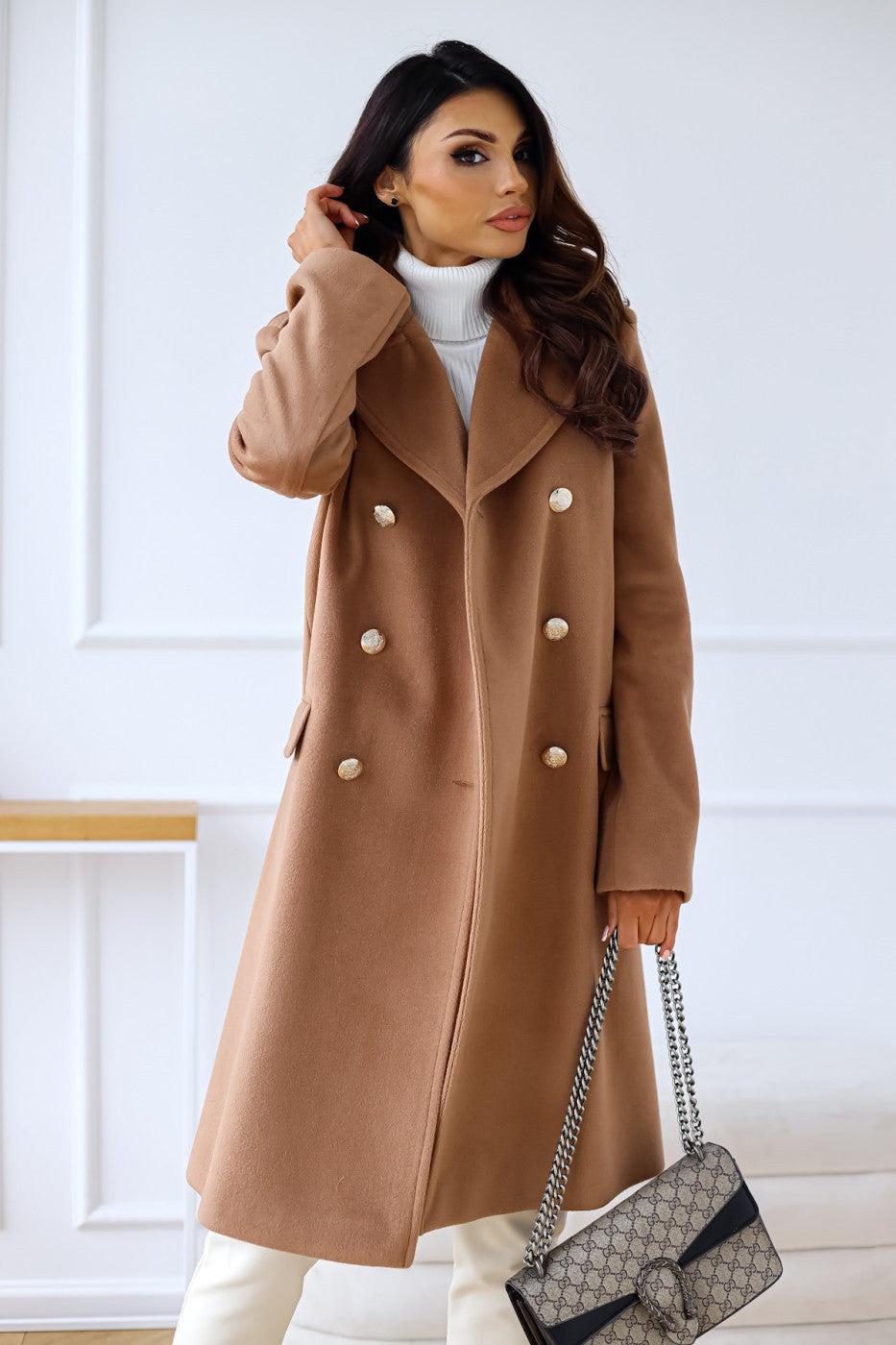 Manteau en laine à double boutonnage pour femme