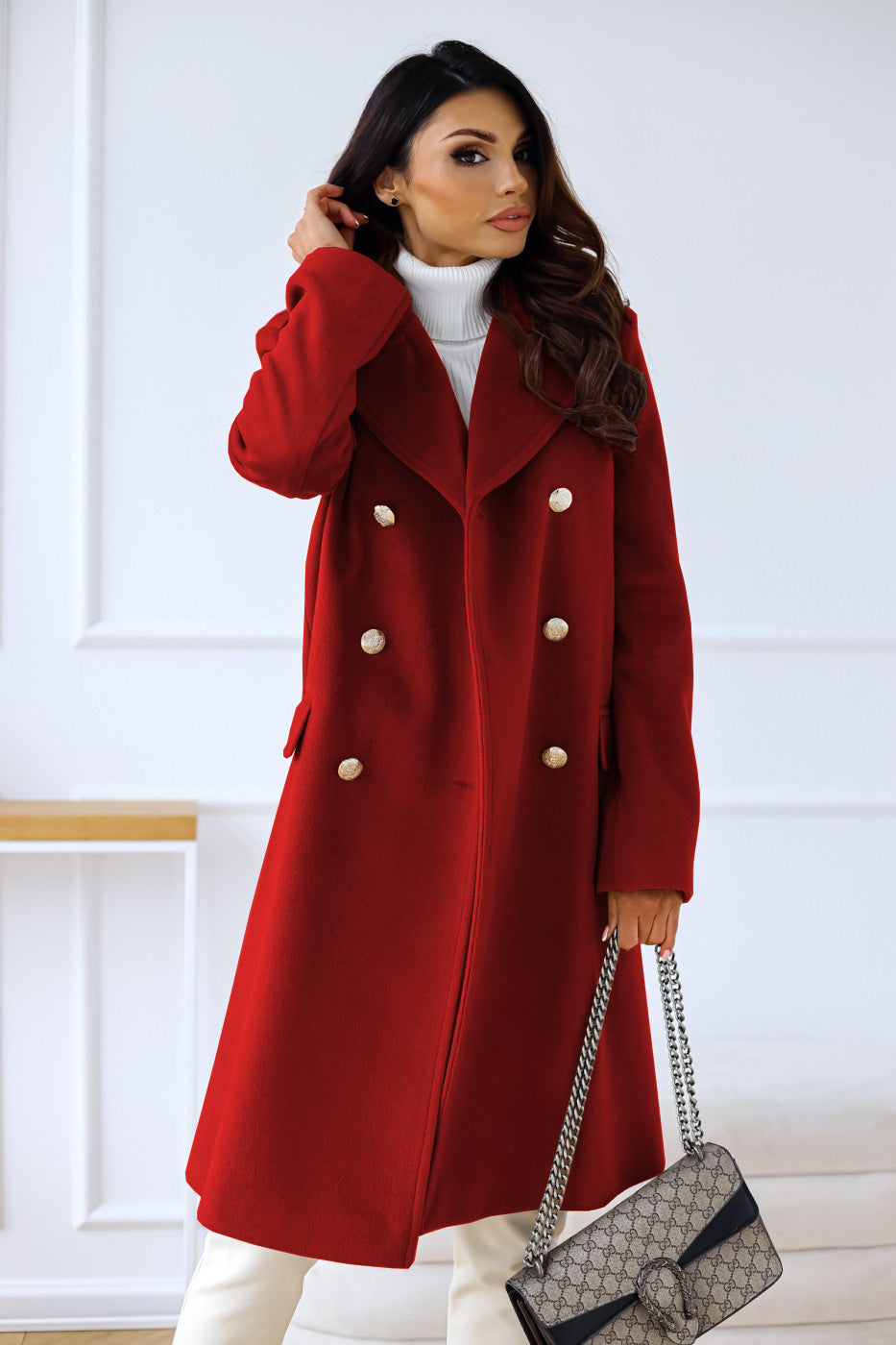 Manteau en laine à double boutonnage pour femme