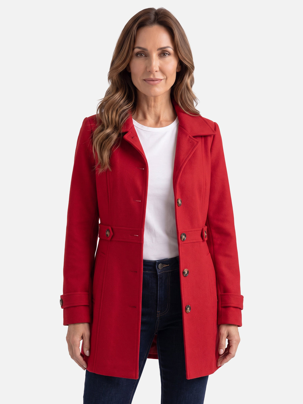 Manteau Femme Ceinturé Boutonné Coupe Ajustée