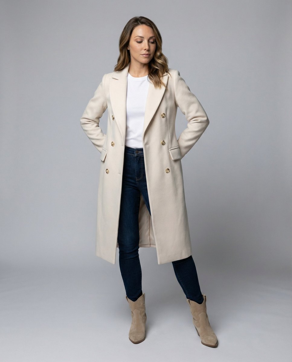 Manteau long croisé à double boutonnage pour femmes