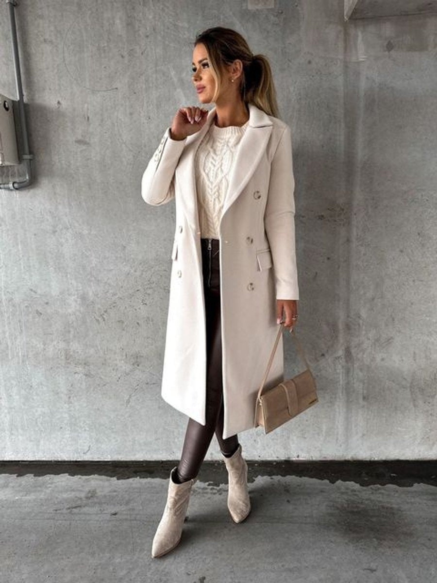 Manteau long croisé à double boutonnage pour femmes
