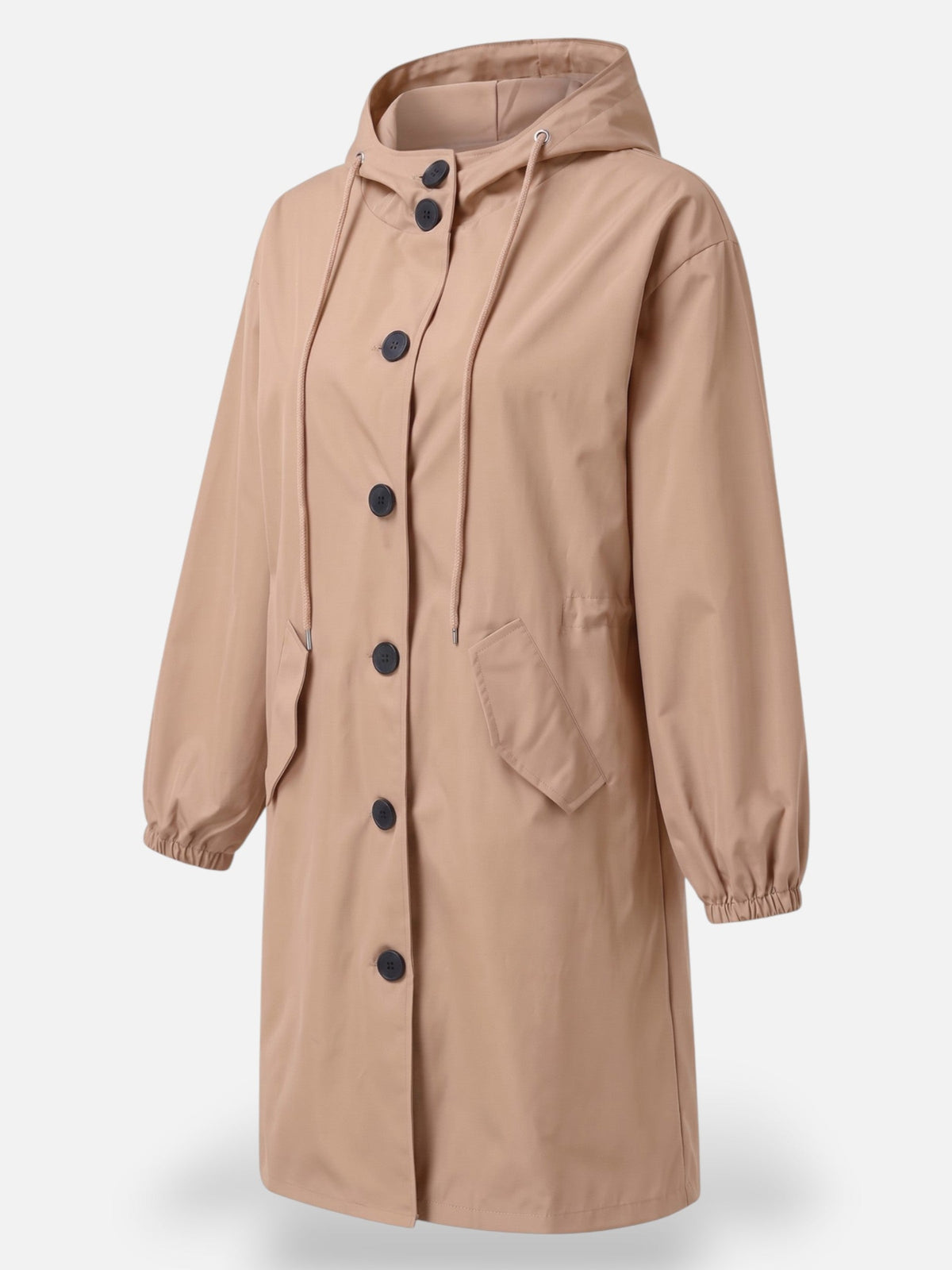 Manteau long imperméable pour femme avec capuche et poches