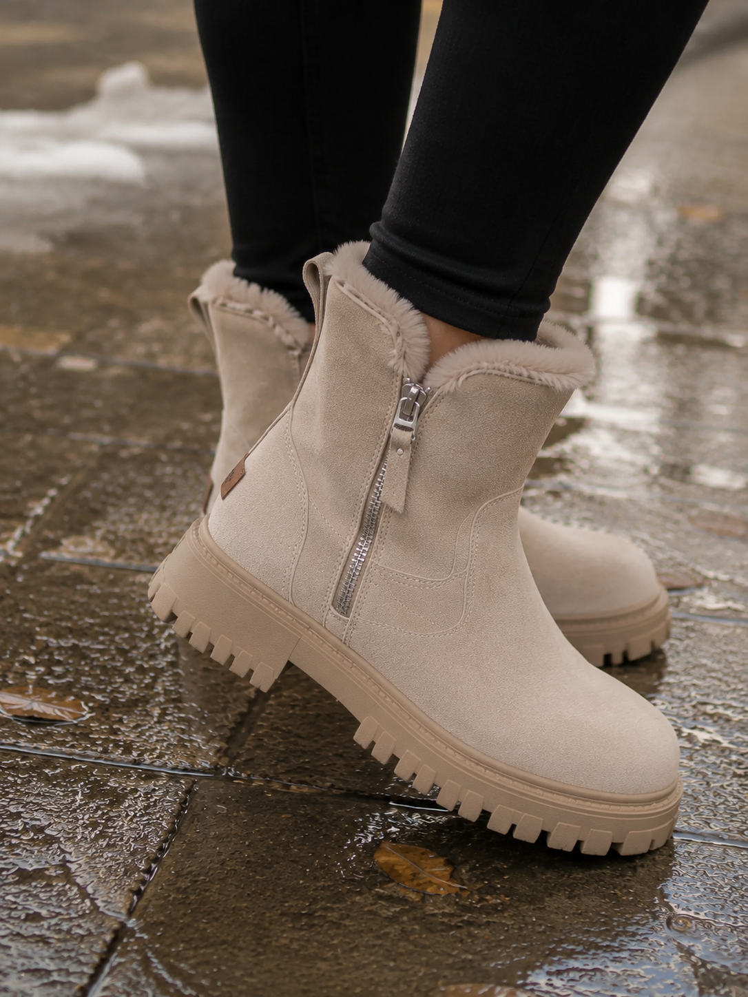 Bottines Femme en Daim Fourrées Semelle Épaisse