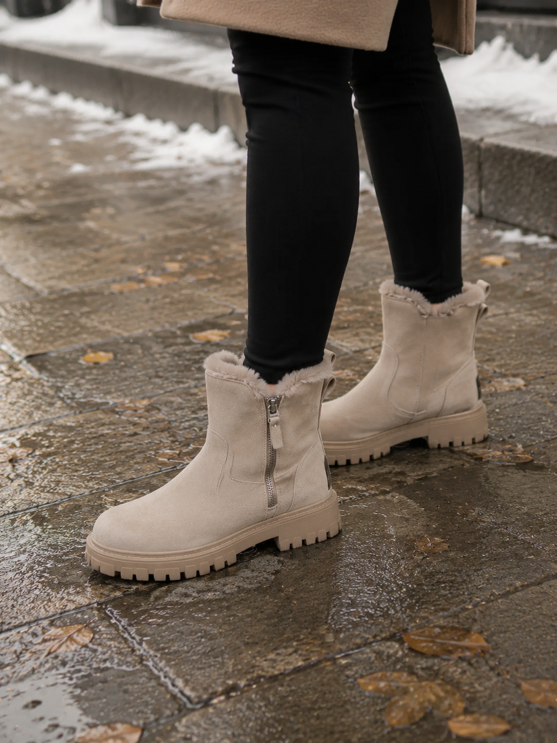 Bottines Femme en Daim Fourrées Semelle Épaisse