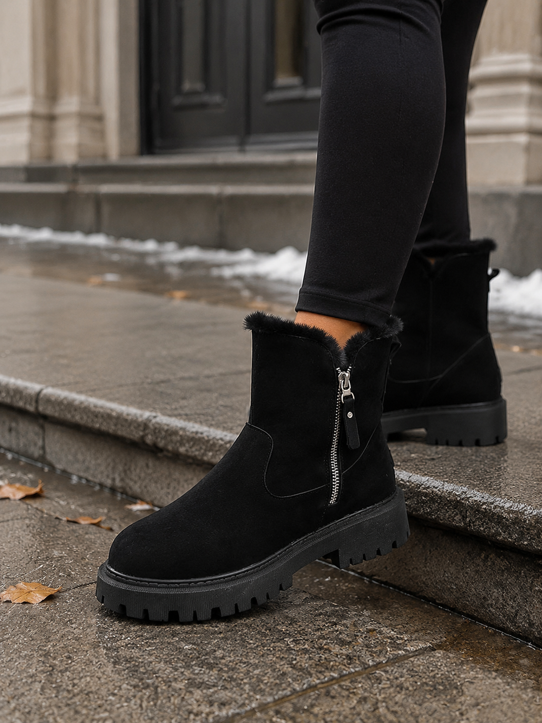 Bottines Femme en Daim Fourrées Semelle Épaisse