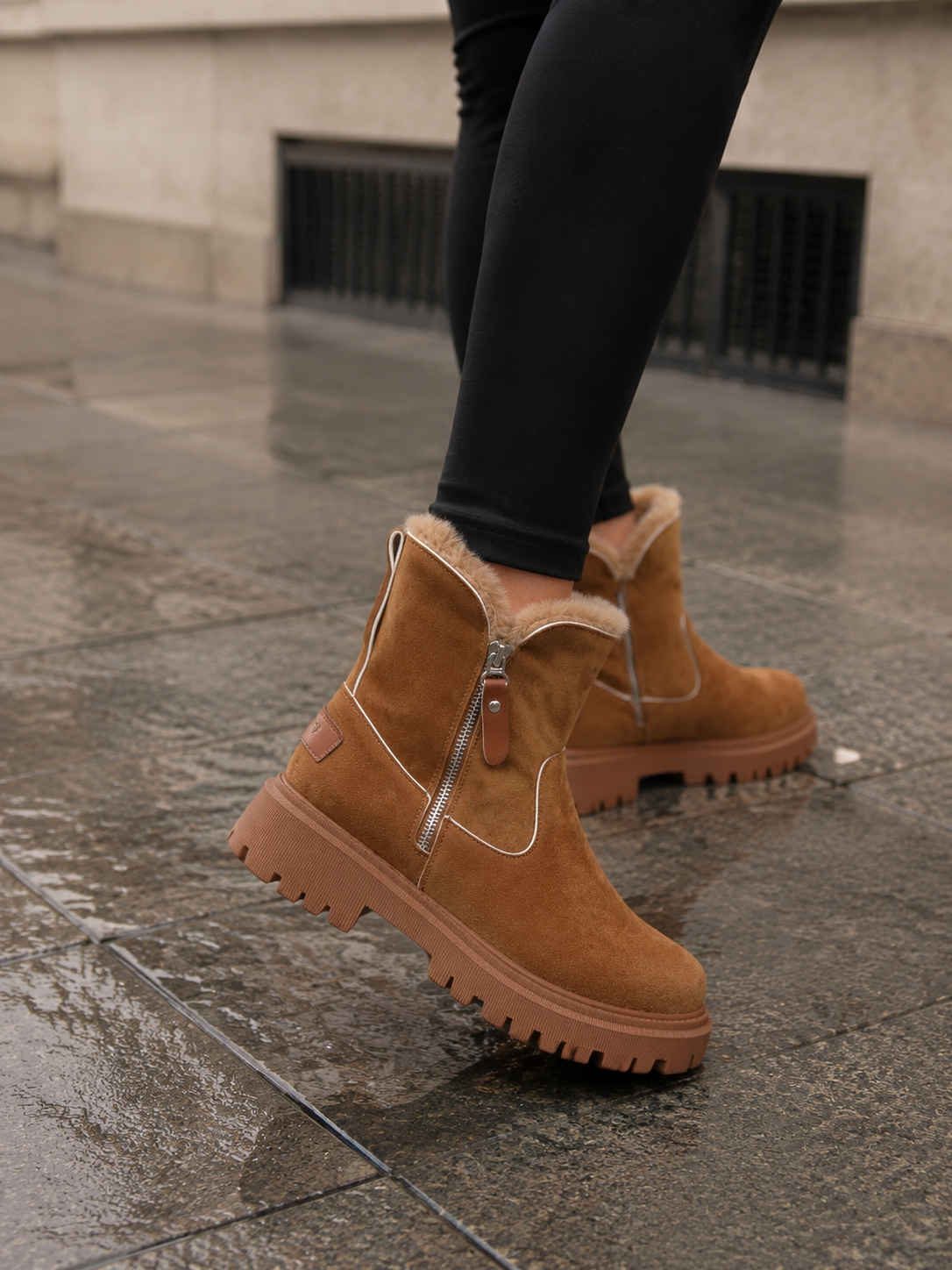 Bottines Femme en Daim Fourrées Semelle Épaisse