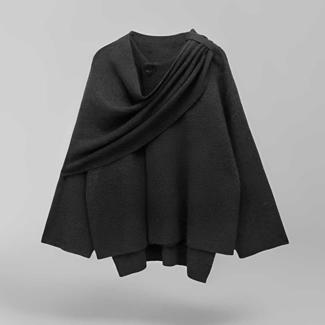Nina - Manteau cape en laine gris anthracite col écharpe
