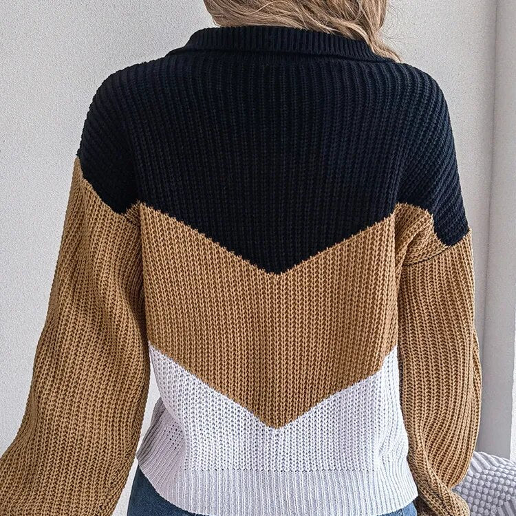 Pull Femme En Maille À Col V Multicolore