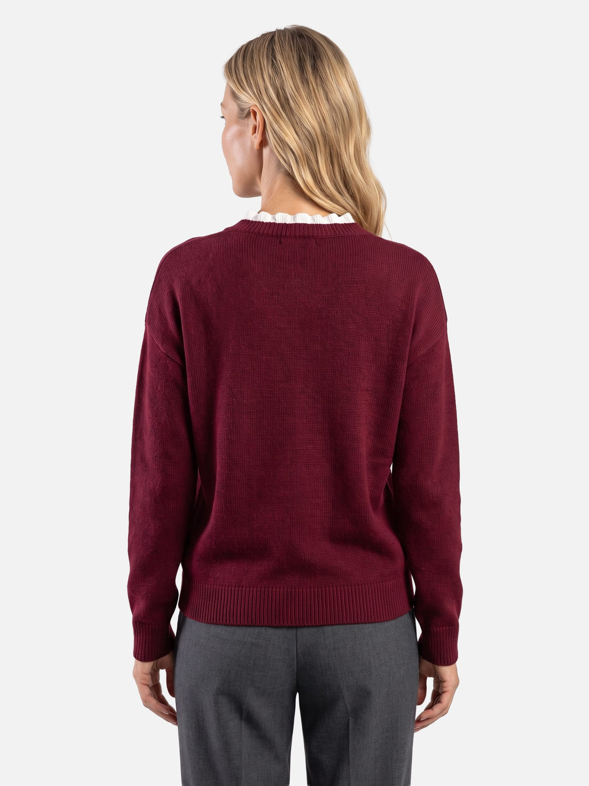 Pull Femme Maille Col V Bordé de Dentelle