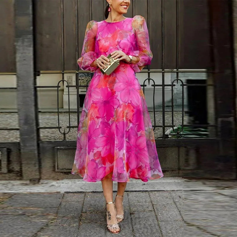 Robe Aria imprimé fleuri midi — vue 1