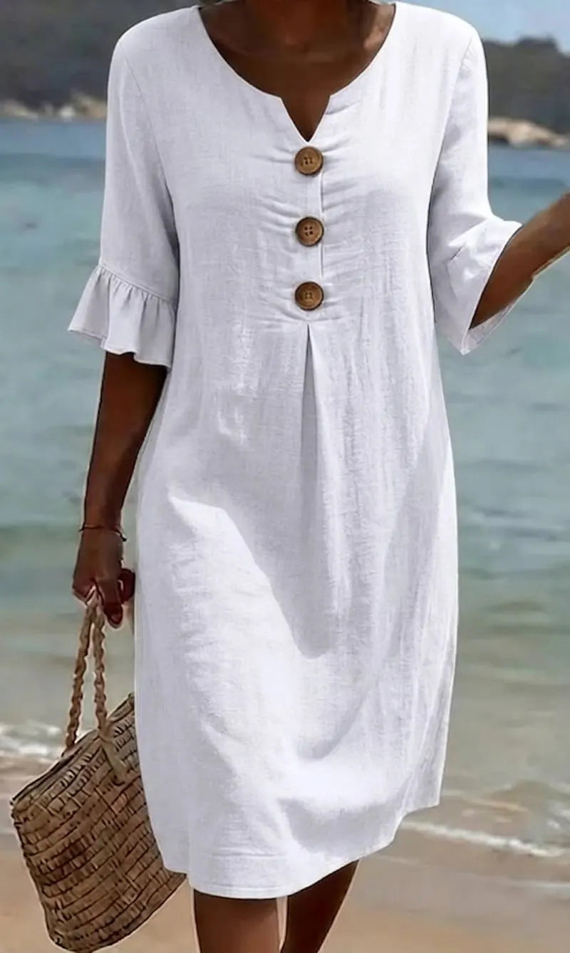 Robe Beatrix coton lin à boutons — vue 1