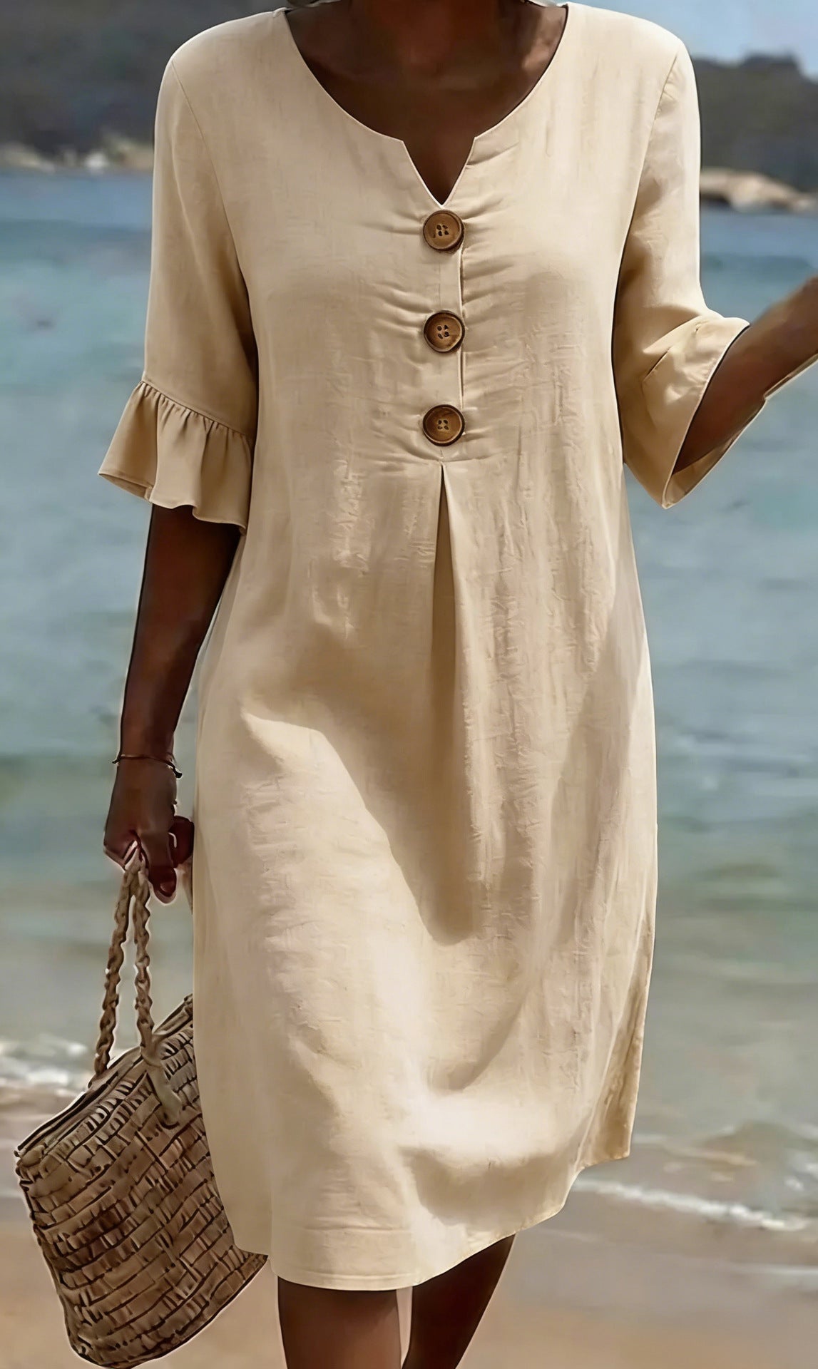 Robe Beatrix coton lin à boutons — vue 10