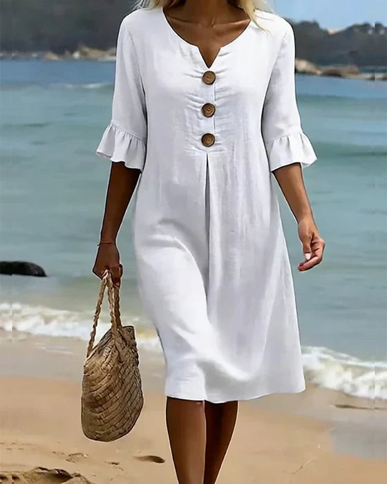 Robe Beatrix coton lin à boutons — vue 2
