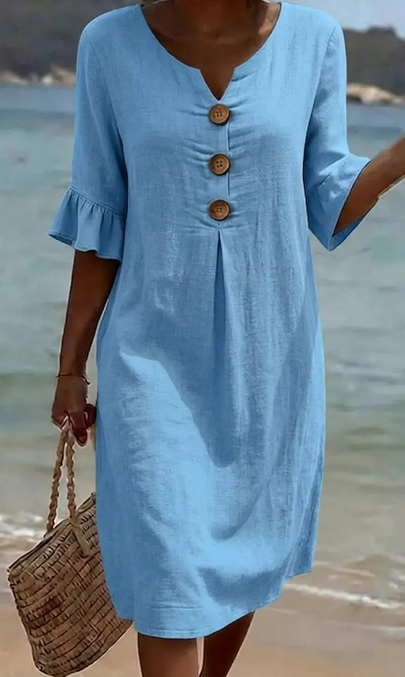 Robe Beatrix coton lin à boutons — vue 5