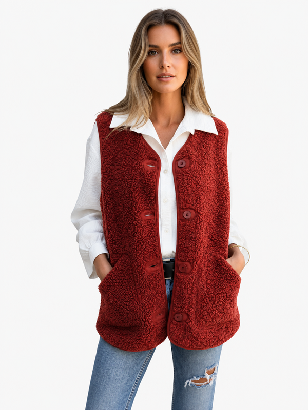 Gilet Femme en Peluche Teddy à Boutons