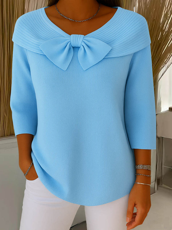 Thaloria - Pull femme col rond avec nœud décoratif
