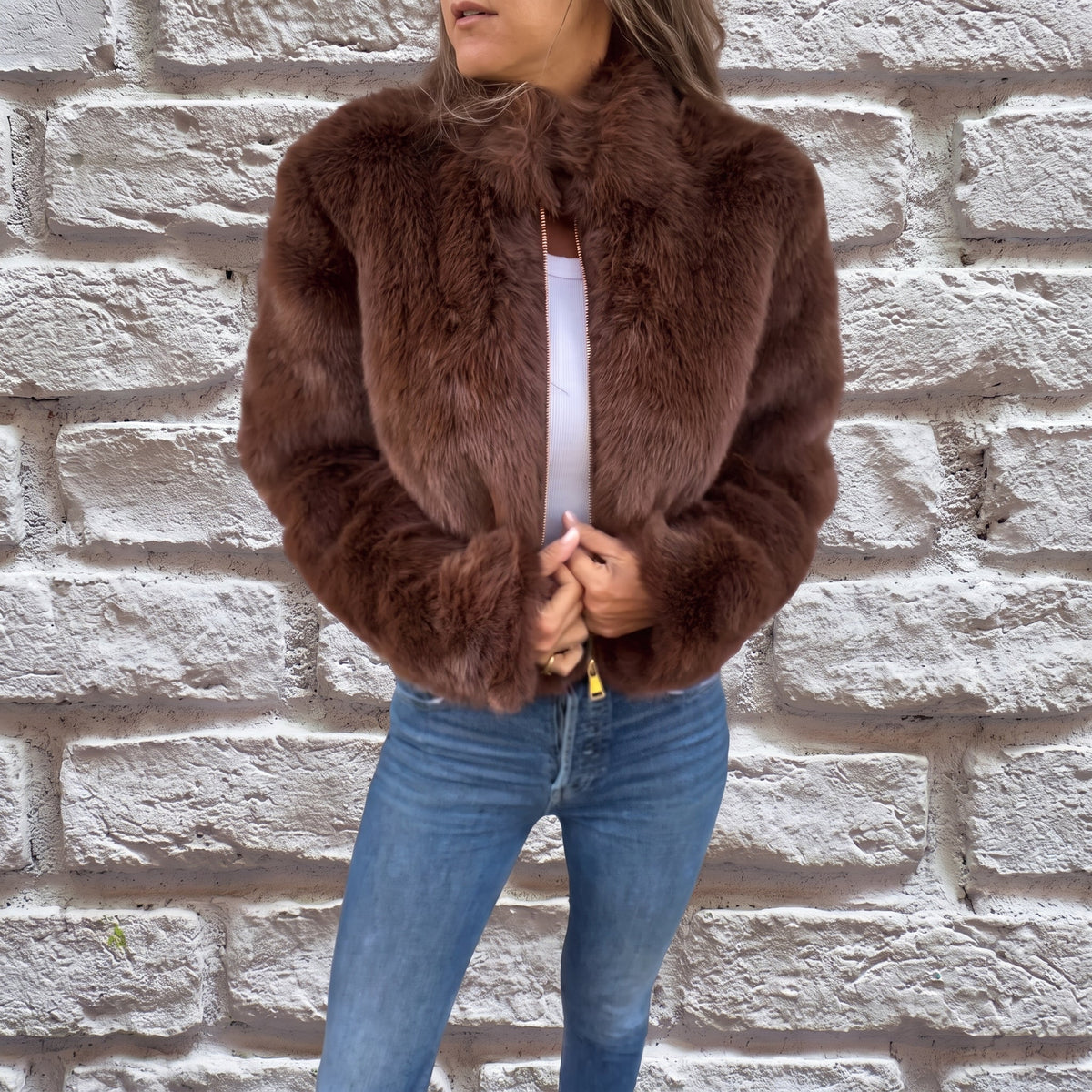 Veste courte à col montant zippée pour femmes
