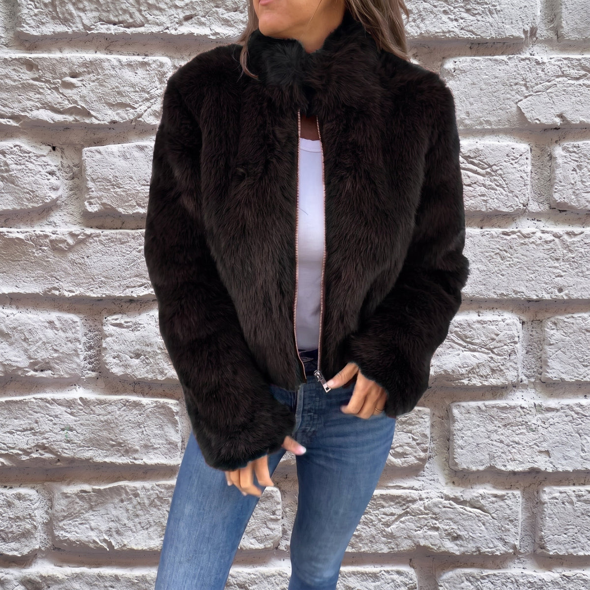 Veste courte à col montant zippée pour femmes
