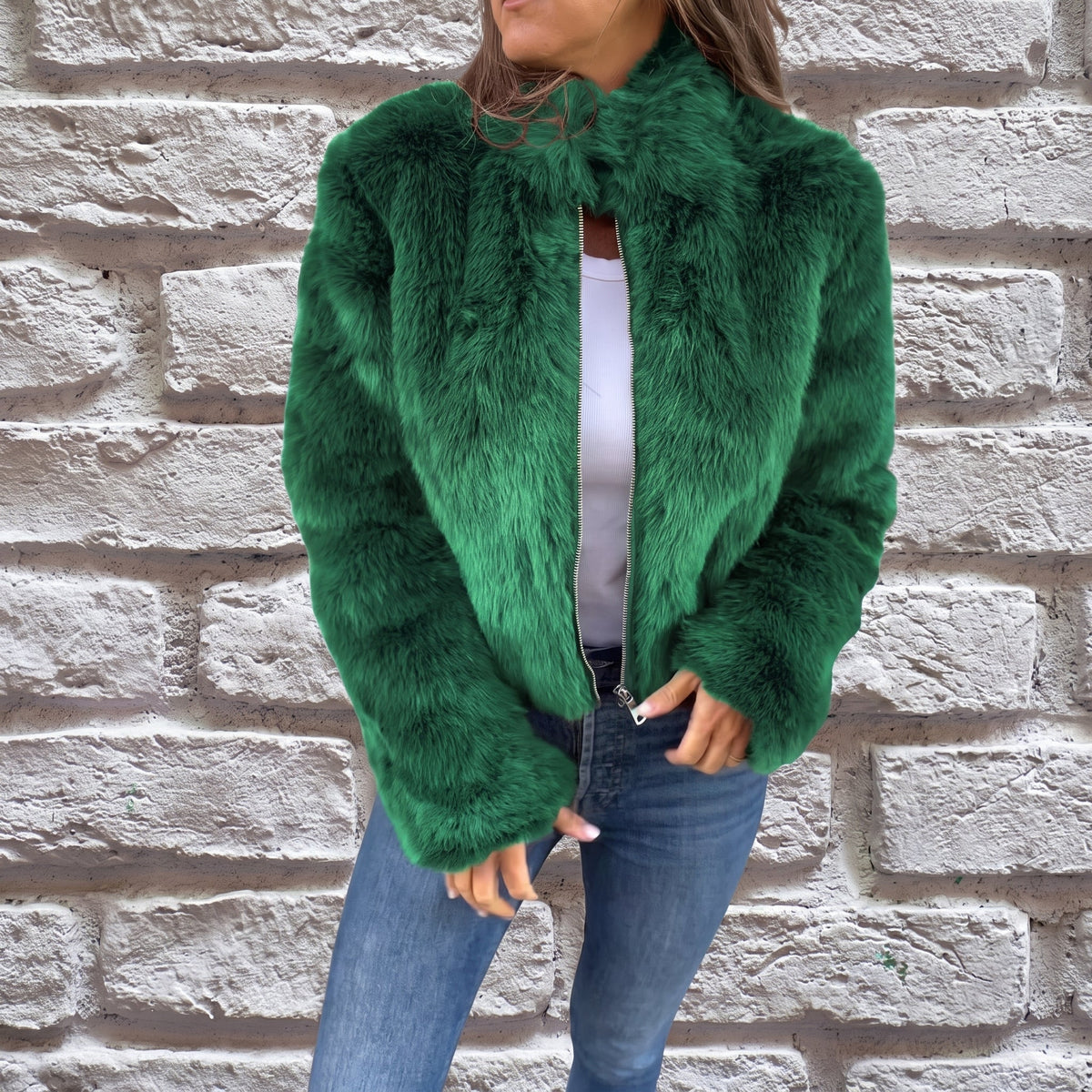 Veste courte à col montant zippée pour femmes