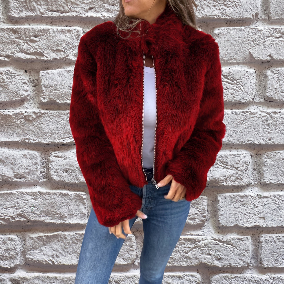 Veste courte à col montant zippée pour femmes