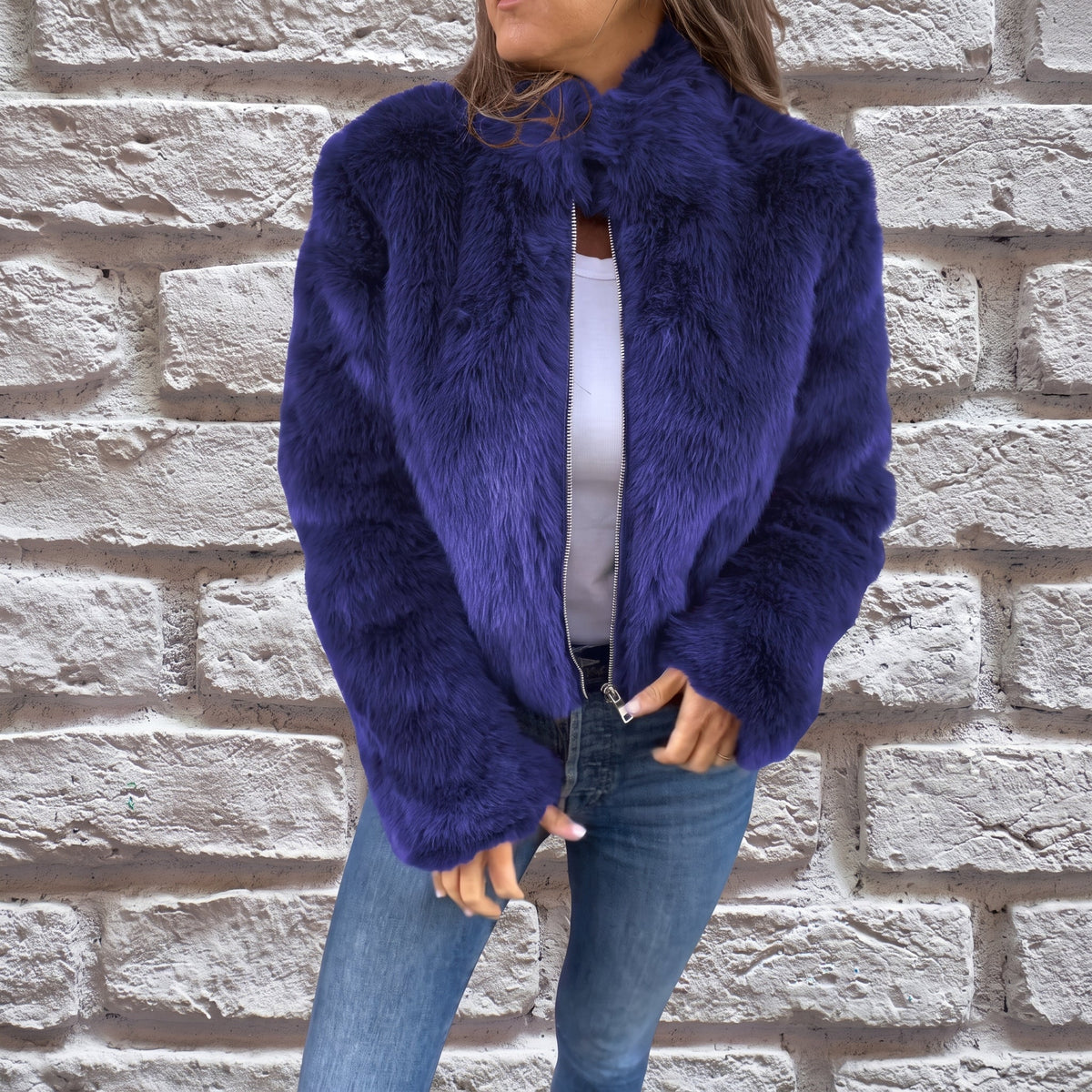 Veste courte à col montant zippée pour femmes