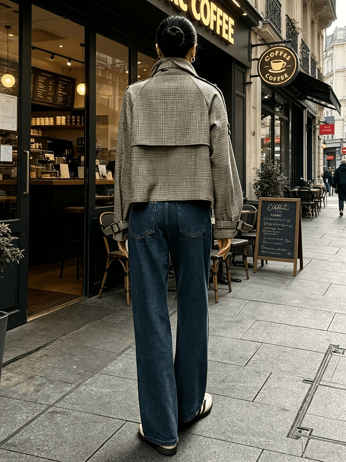 Veste femme croisée à carreaux - Col montant