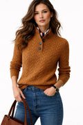 Pull en maille torsadée à col boutonné en mélange de laine pour femme