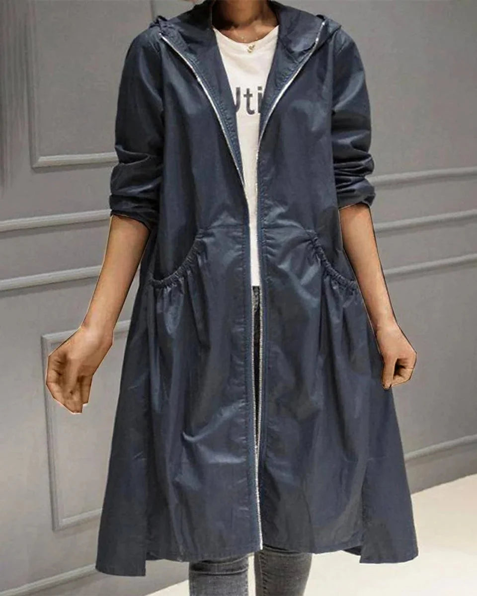 Trench-coat long imperméable à capuche pour femme