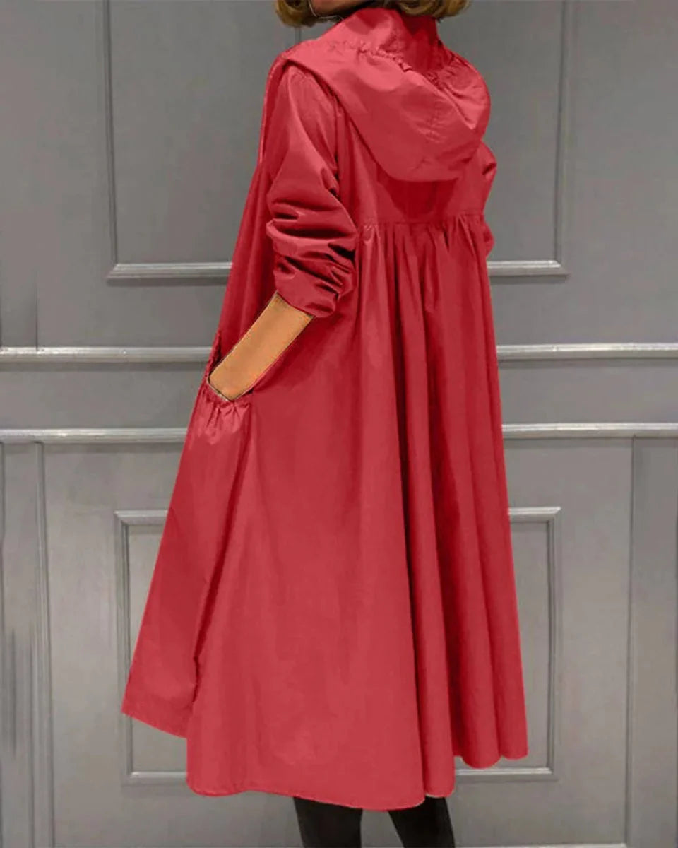 Trench-coat long imperméable à capuche pour femme