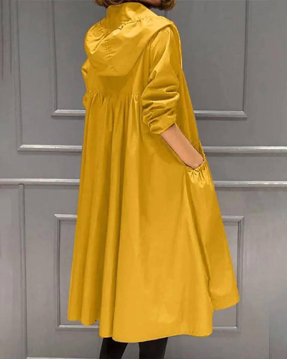 Trench-coat long imperméable à capuche pour femme