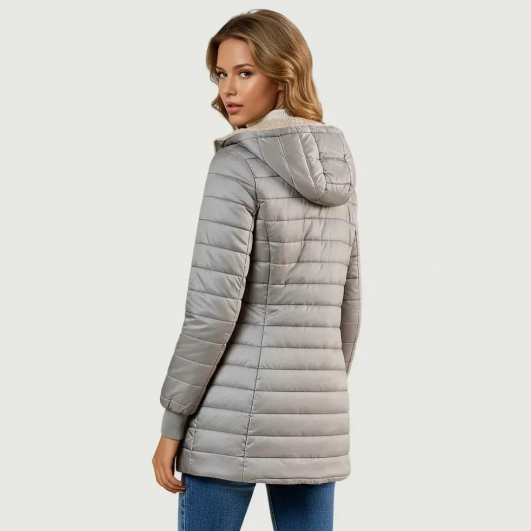 Doudoune à capuche pour femme doublée en sherpa avec poignets côtelés